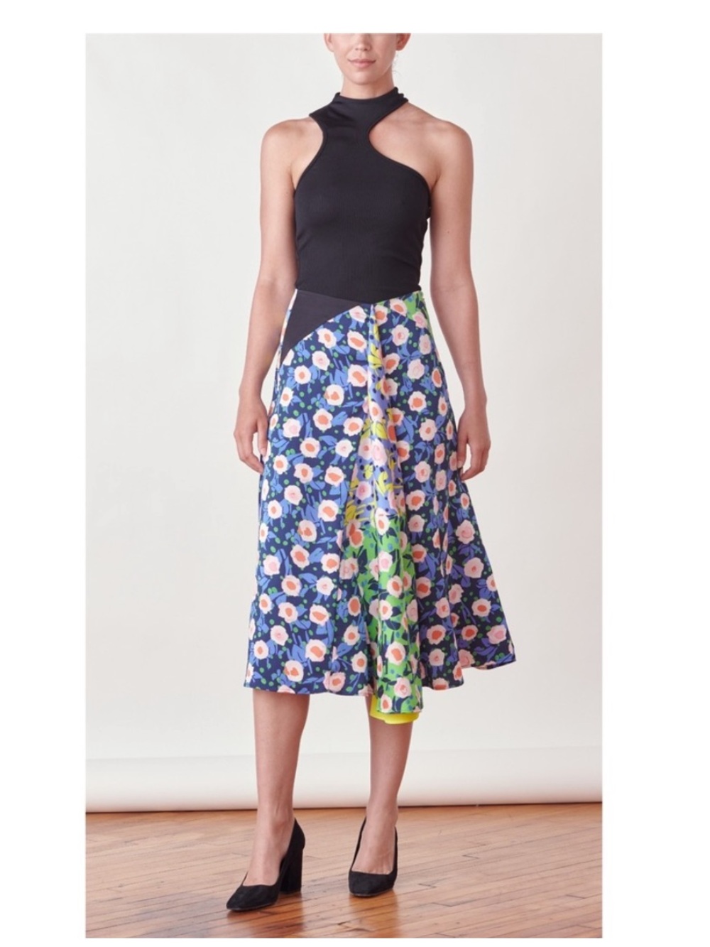 Stine Goya Jada Floral-Print Silk-Crepe Midi Skirt Sz L